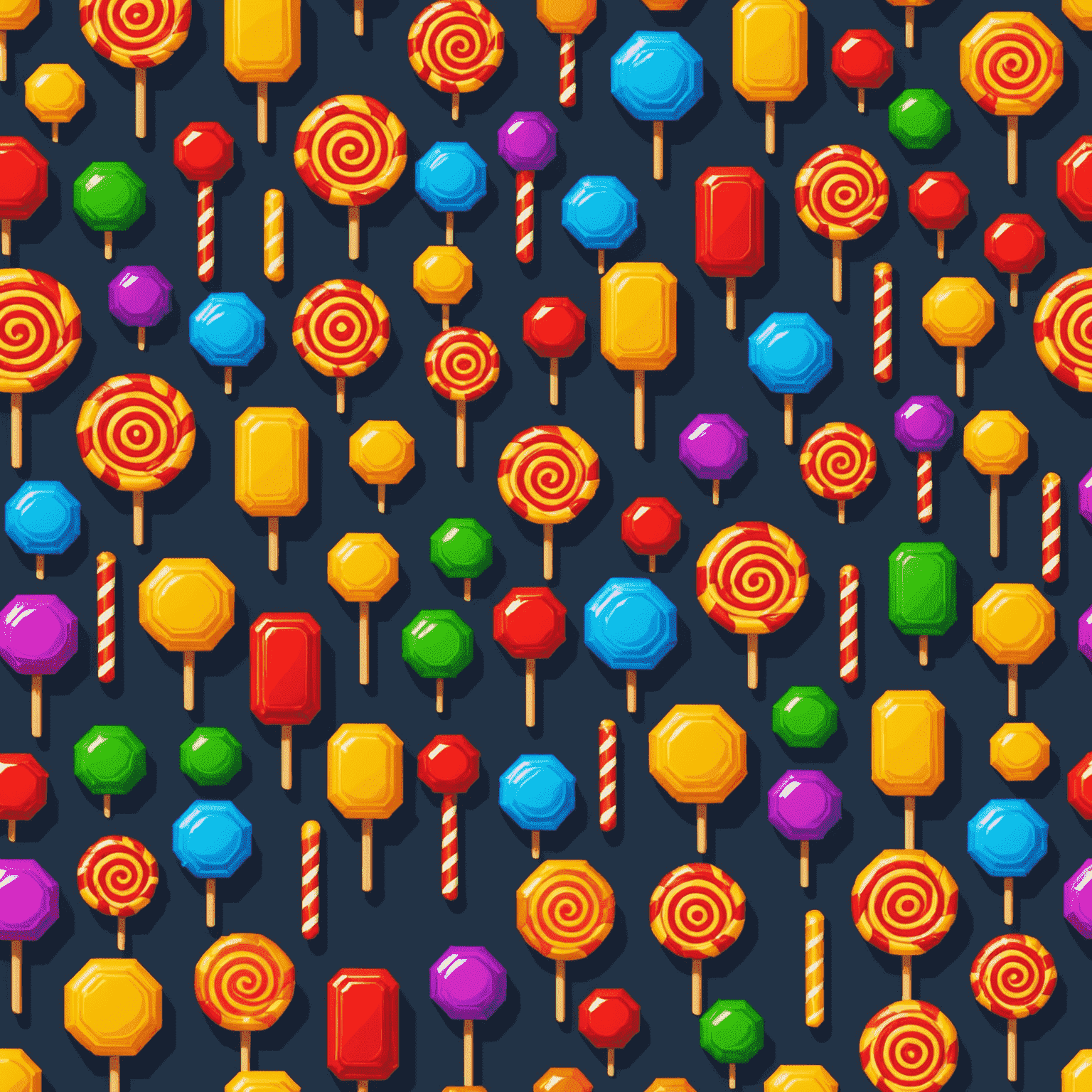 Pixel art candy-themed slot with lollipops and gummy bear symbols