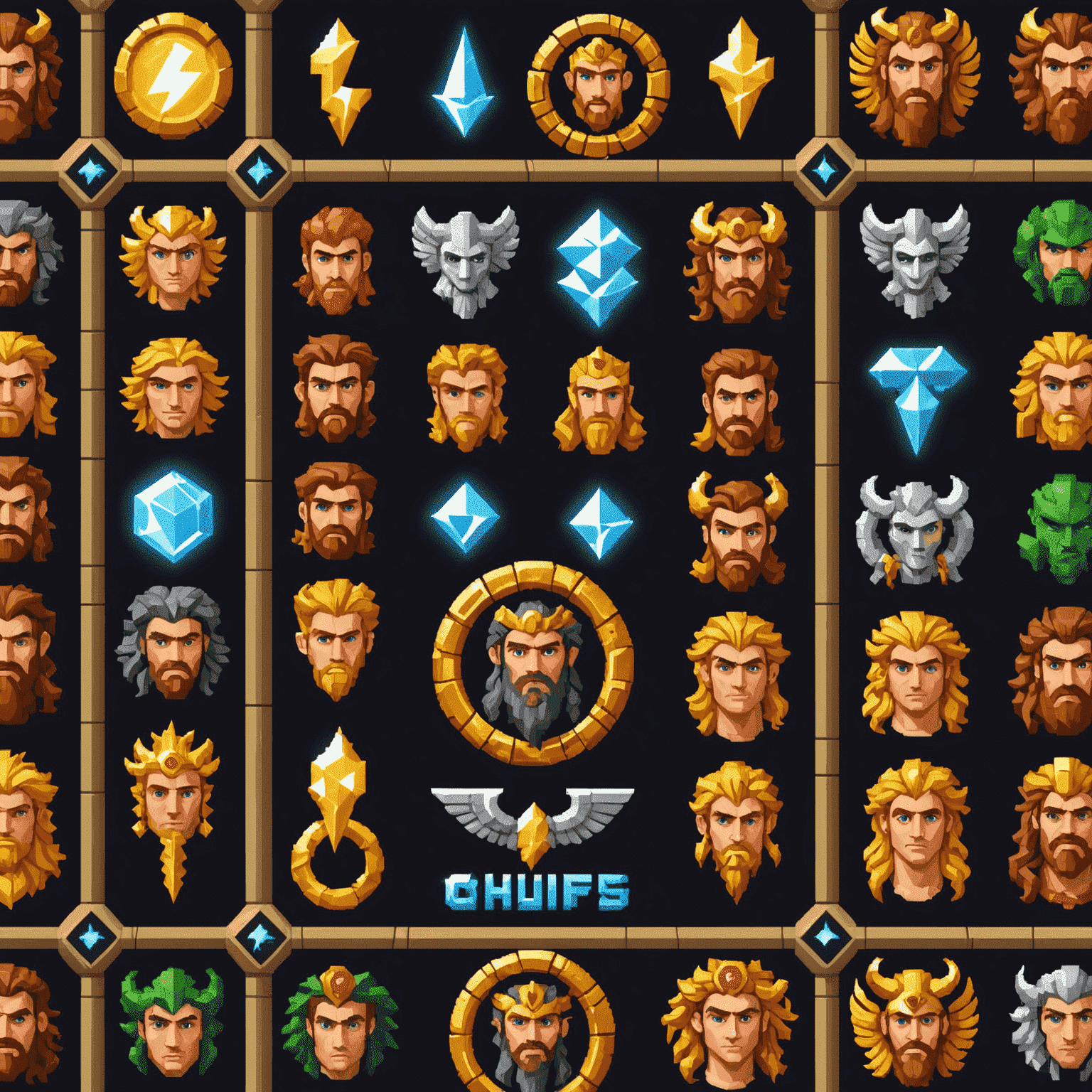 Pixel art mythological-themed slot with Greek gods and lightning bolt symbols
